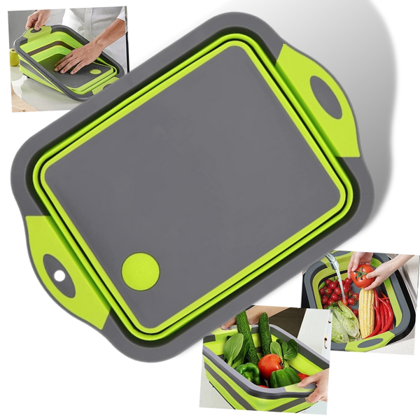 Foldaway Kitchen Cutting Board With Built In Drain Basket