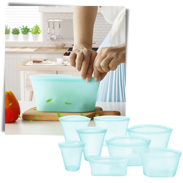 Eight-Pack Reusable Silicone Food Bags Keep Food Fresh, Leakproof Storage