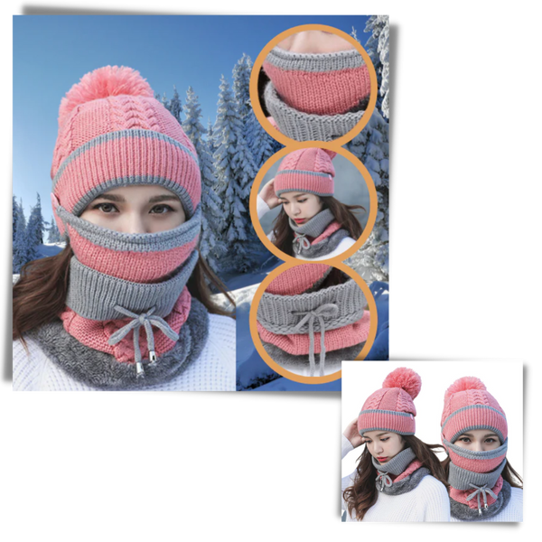 Premium Winter Beanie Set With Face Mask And Neck Warmer For All Day Warmth