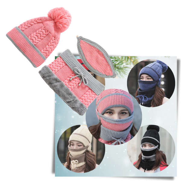 Premium Winter Beanie Set With Face Mask And Neck Warmer For All Day Warmth