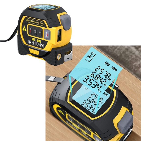 3-In-1 Laser Tape Measure With Accurate Readings And Self Lock