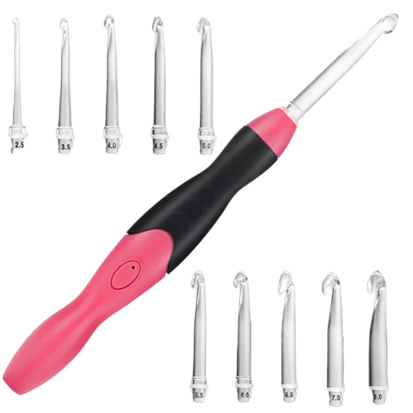 Illuminated Crochet Hook Set With Ergonomic Handles And Built In Light