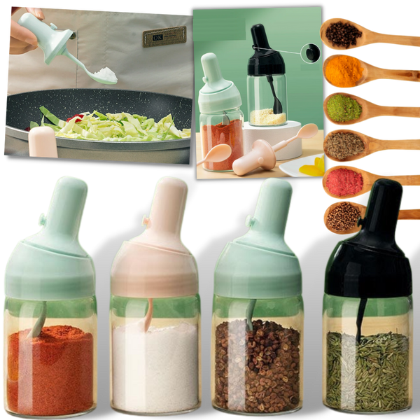 Moisture Proof Seasoning Jar With Retractable Spoon For Precise Dispensing