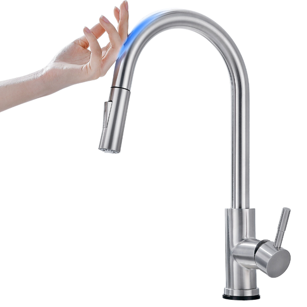 Sensor Activated Kitchen Faucet With Flexible Hose And Dual Spray Head