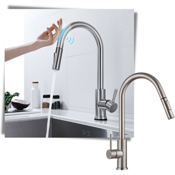 Sensor Activated Kitchen Faucet With Flexible Hose And Dual Spray Head