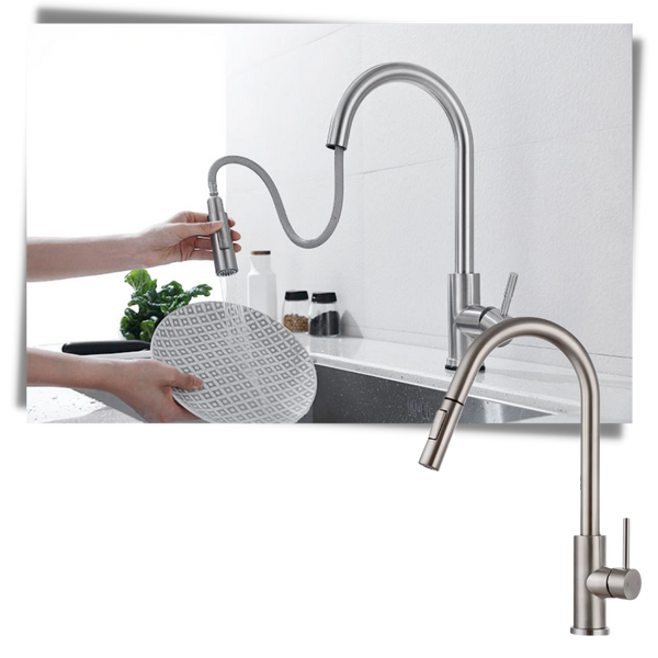 Sensor Activated Kitchen Faucet With Flexible Hose And Dual Spray Head