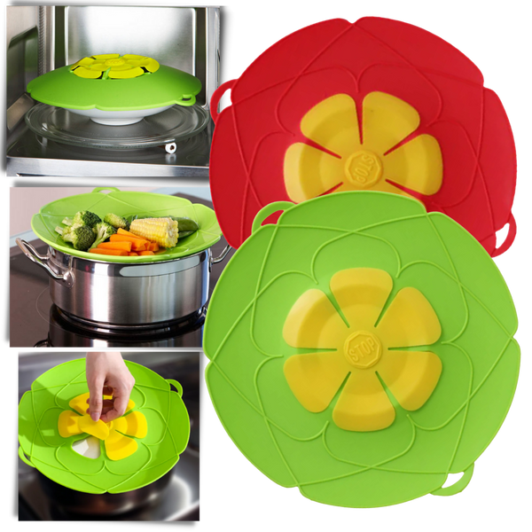 Heat Resistant Silicone Lid for Saucepan and Pot with Hygienic Spill Shield