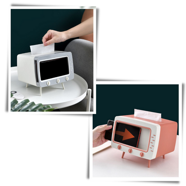Retro TV Tissue Dispenser With Phone Holder For Easy Access