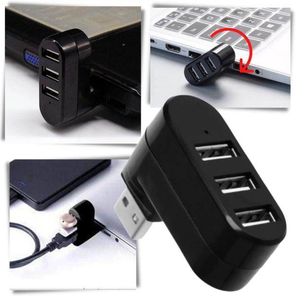 Rotating USB Hub With Three Ports For Simultaneous Charging