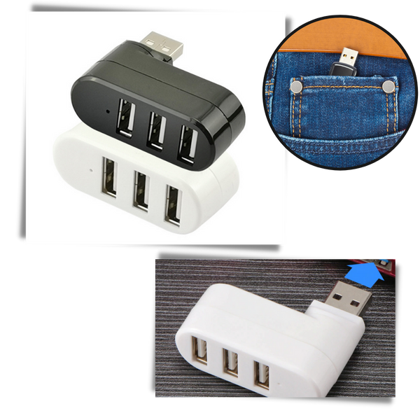 Rotating USB Hub With Three Ports For Simultaneous Charging