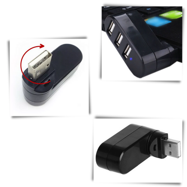 Rotating USB Hub With Three Ports For Simultaneous Charging