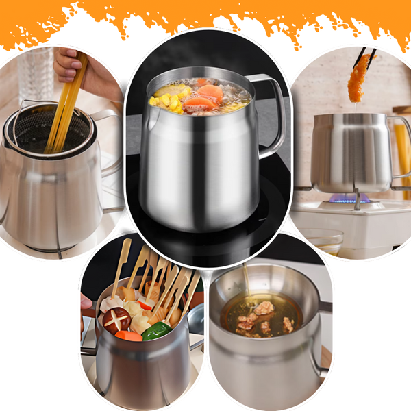 Two in One Stainless Steel Deep Fry Pot With Oil Filtration Net