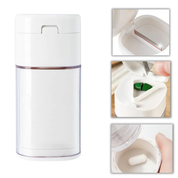 Pill Grinder And Cutter With Storage Cup For Easy Dosing