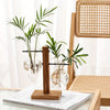 Modern Glass Vase With Wooden Stand For Tabletop Flower Arrangements