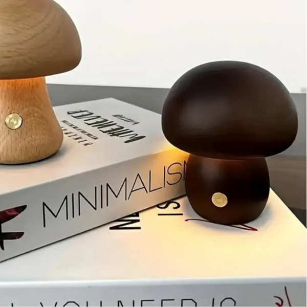 Wooden Mushroom Desk Lamp With Adjustable Warm Lighting