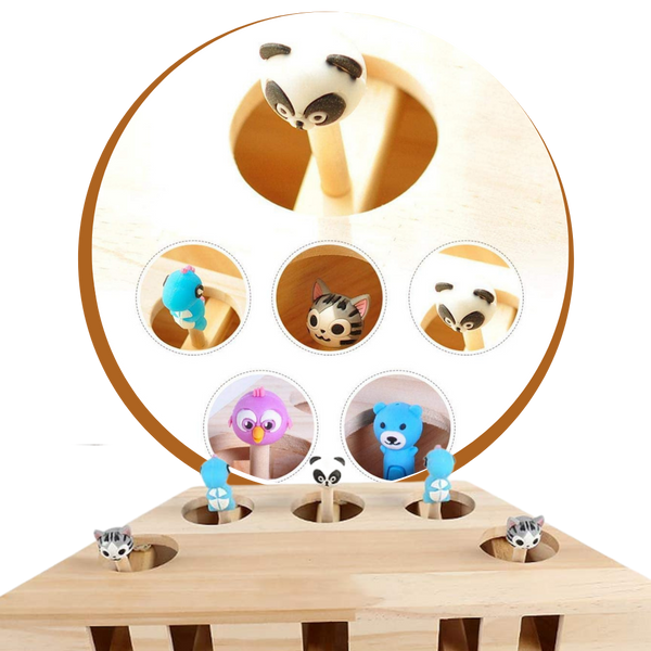 Wooden Interactive Cat Toy With Five Holes For Mental Stimulation
