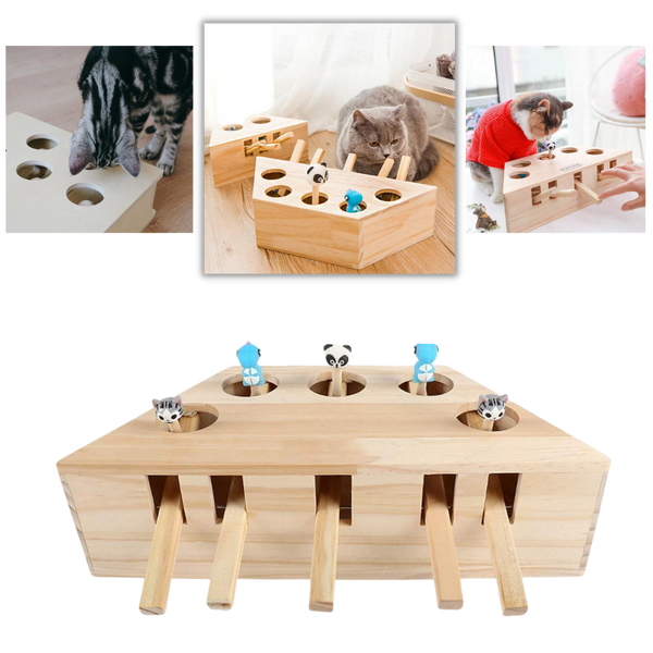 Wooden Interactive Cat Toy With Five Holes For Mental Stimulation