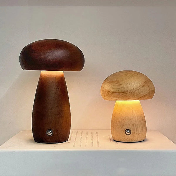 Wooden Mushroom Desk Lamp With Adjustable Warm Lighting