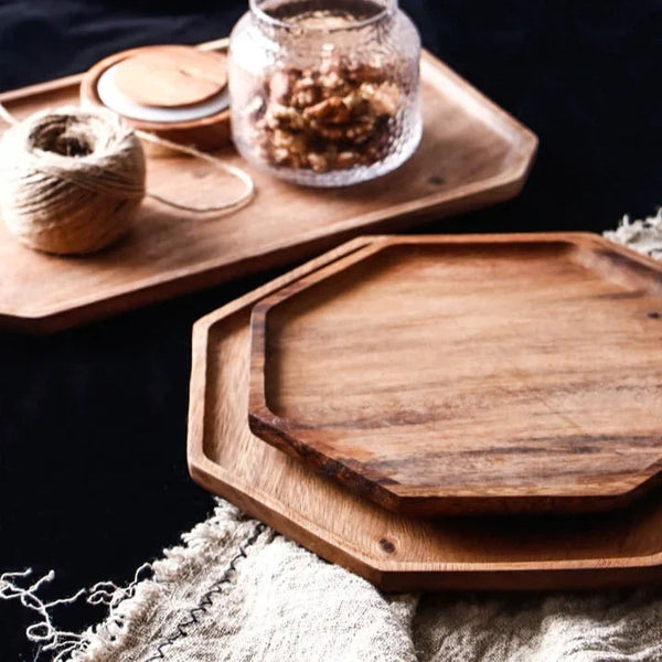 Honeycomb Acacia Wood Serving Plate Elegant Artisan Rustic Dining Tableware