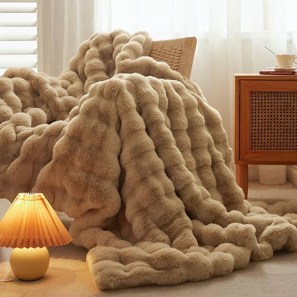 Rabbit Faux Fur Throw Blanket Ultra Plush Cozy Soft Luxury Home Decor
