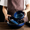 Elegant Deep Blue Glazed Ceramic Dining Bowl For Modern Tabletop