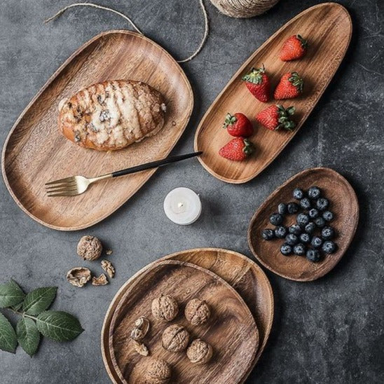 Natural Acacia Wood Serving Tray Set For Appetizers And Charcuterie Board