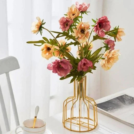 Gold Wire Cage Vase Home Decor Centerpiece Elegant Luxury Metal Flower Holder