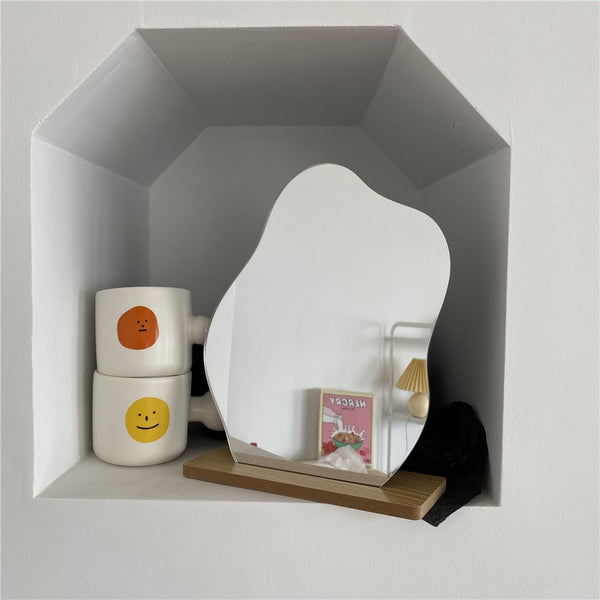 Abstract Cut Glass Mirror on Wood