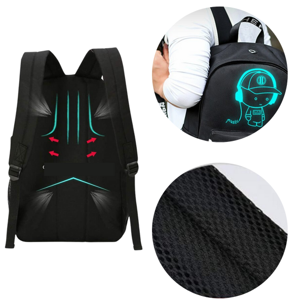 Glow In The Dark Anime Laptop Backpack With Built In USB Charger