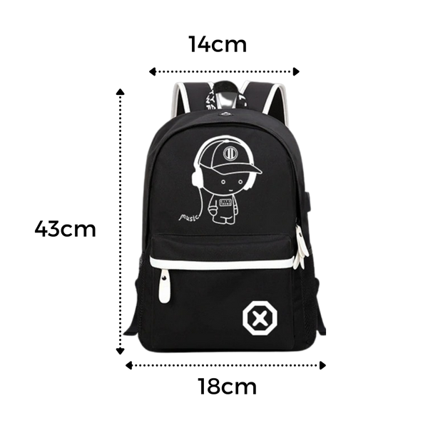Glow In The Dark Anime Laptop Backpack With Built In USB Charger