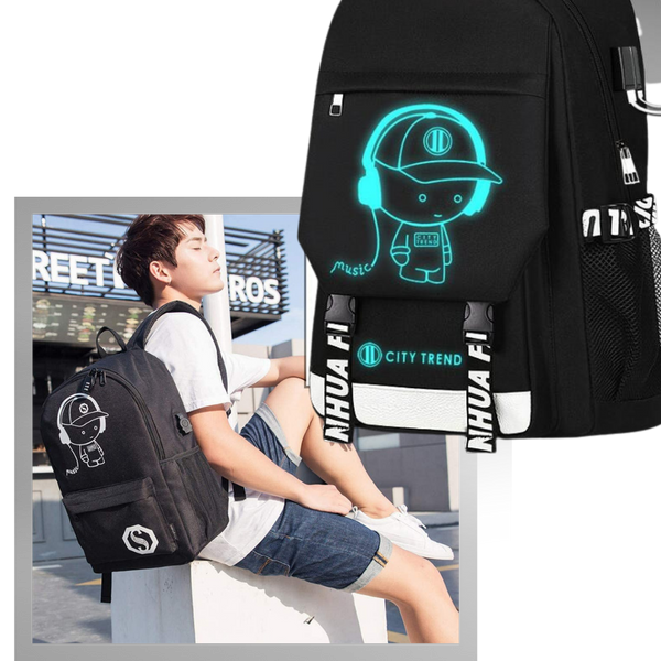 Glow In The Dark Anime Laptop Backpack With Built In USB Charger