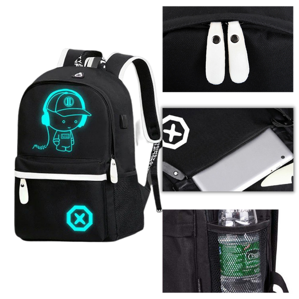 Glow In The Dark Anime Laptop Backpack With Built In USB Charger