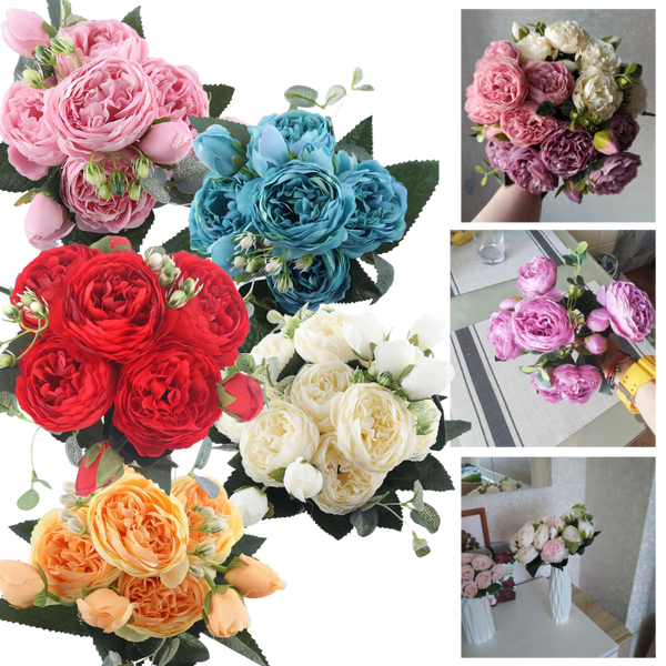 Handmade Silk Peonies And Roses Bouquet With Realistic Look