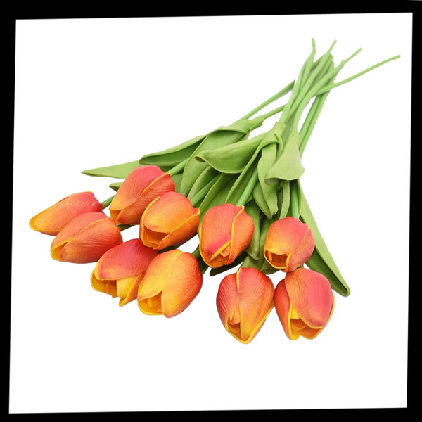 Long Stem Artificial Tulips, 10 Piece Pack, Realistic Home Decor