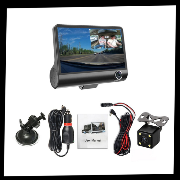 Three Lens Car Dash Cam With Front Interior Rear View 1080P HD