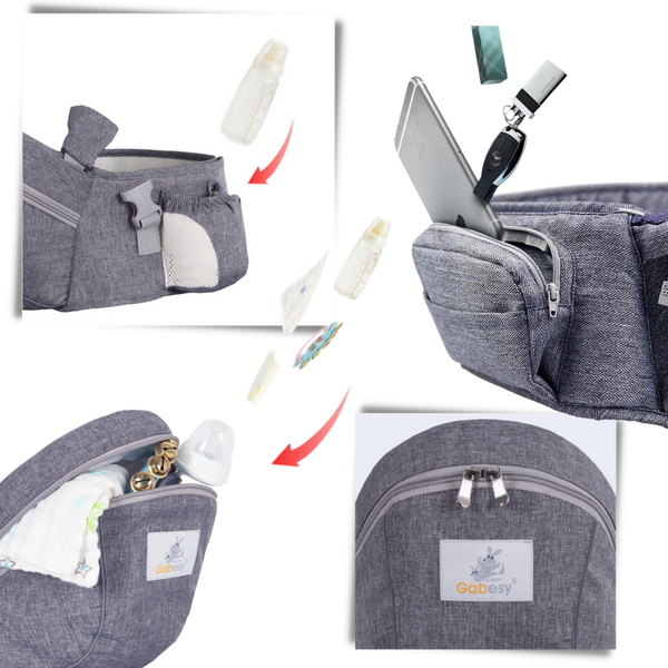 Ergonomic Baby Hip Carrier With Cushioned Support And Side Pockets