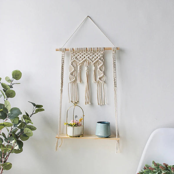 Boho Macrame Hanging Wall Shelf