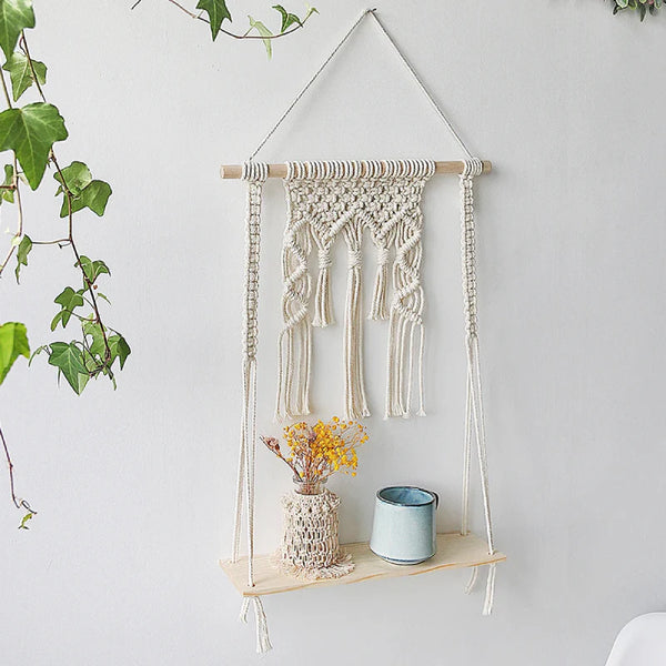 Boho Macrame Hanging Wall Shelf