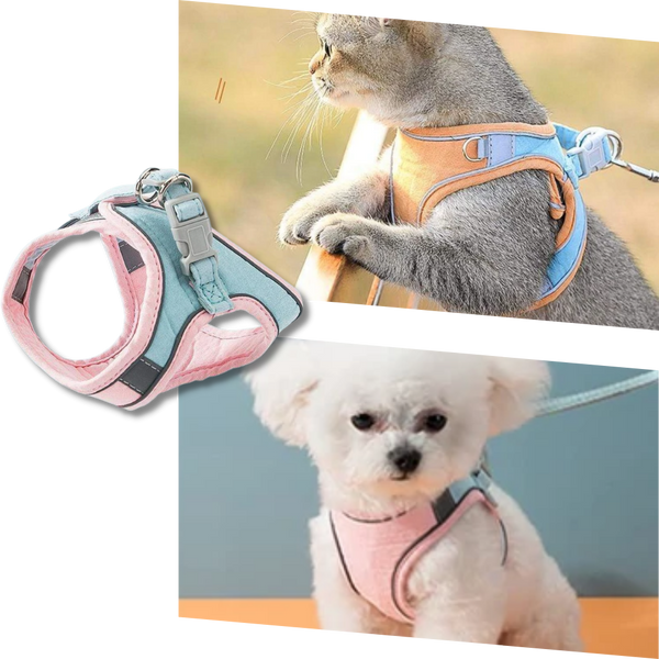 Pet Soft Vest Harness And Leash Set With Reflective Strips For Night Safety