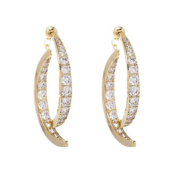 Gold And Silver Cross Curved Earrings With Sparkling Stones