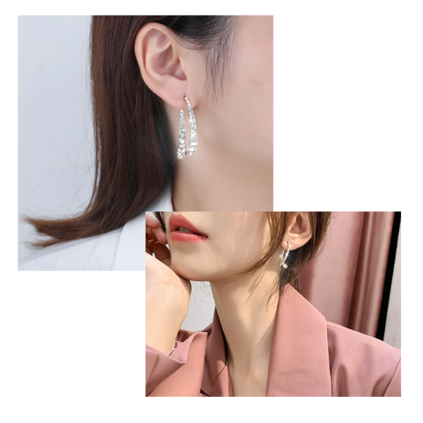 Gold And Silver Cross Curved Earrings With Sparkling Stones