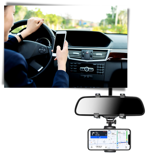 Universal Rearview Mirror Phone Mount For Safer Hands Free Driving