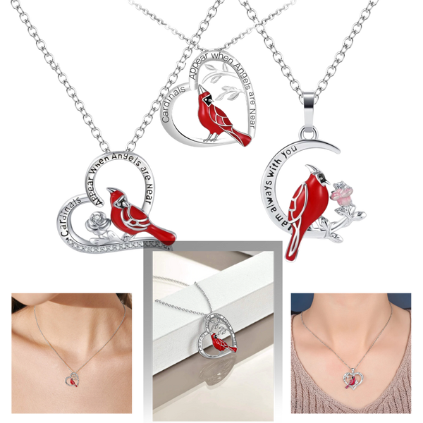 Cardinal Heart Pendant Necklace With Adjustable Chain For Vibrant Colors