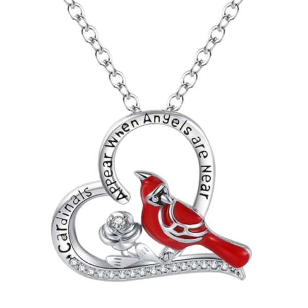 Cardinal Heart Pendant Necklace With Adjustable Chain For Vibrant Colors