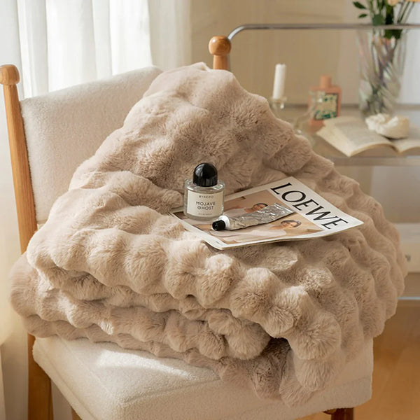 Rabbit Faux Fur Throw Blanket Ultra Plush Cozy Soft Luxury Home Decor