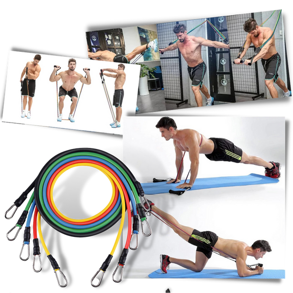 11 Piece Resistance Band Set For Full Body Workouts With Adjustable Tension