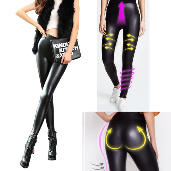 Contoured High-Waist Faux Leather Trousers For Slimming Silhouette