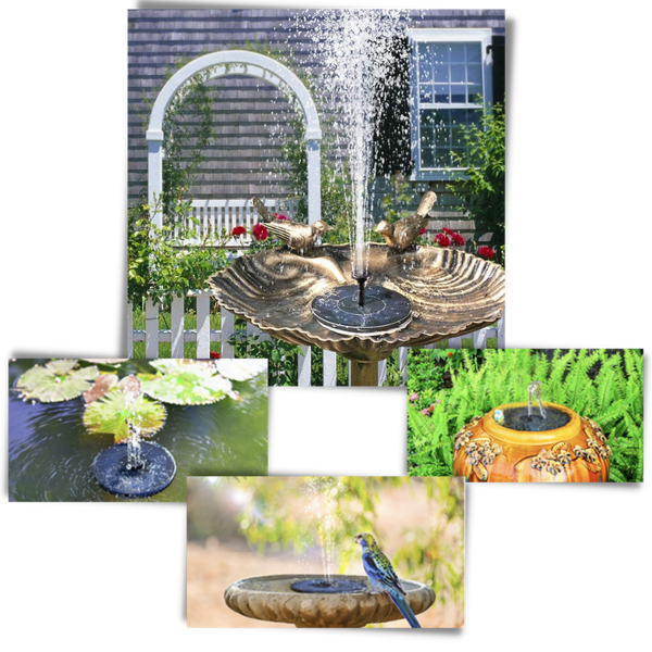 Sun Powered Floating Water Fountain With Interchangeable Nozzles Attract Birds