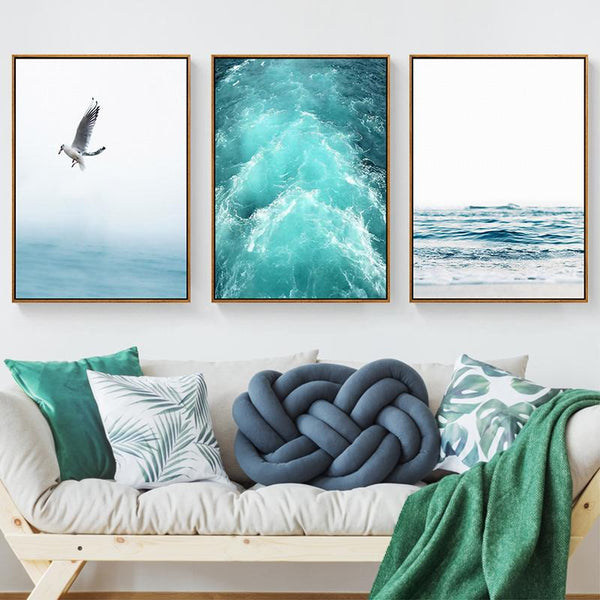 Coastal Ocean Waves Canvas Wall Art Sea Serenity Home Decor
