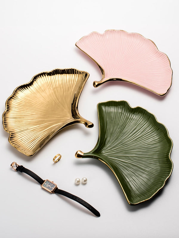 Gold Leaf Ceramic Catch All Tray